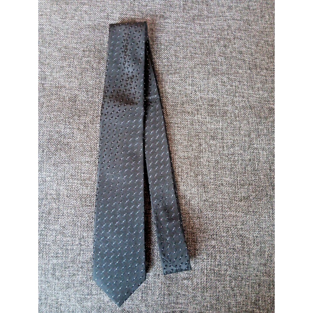 Tie 70s 80s 90s Y2K Mens Autograph Silk Skinny Black Silver 2.75 Wide 57 Long